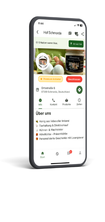 iOS-App: Kauf Beim Bauer Anbieterprofil mit Umkreissuche, Kontakt und Produkte – Mobile App von Nordwave Leipzig.